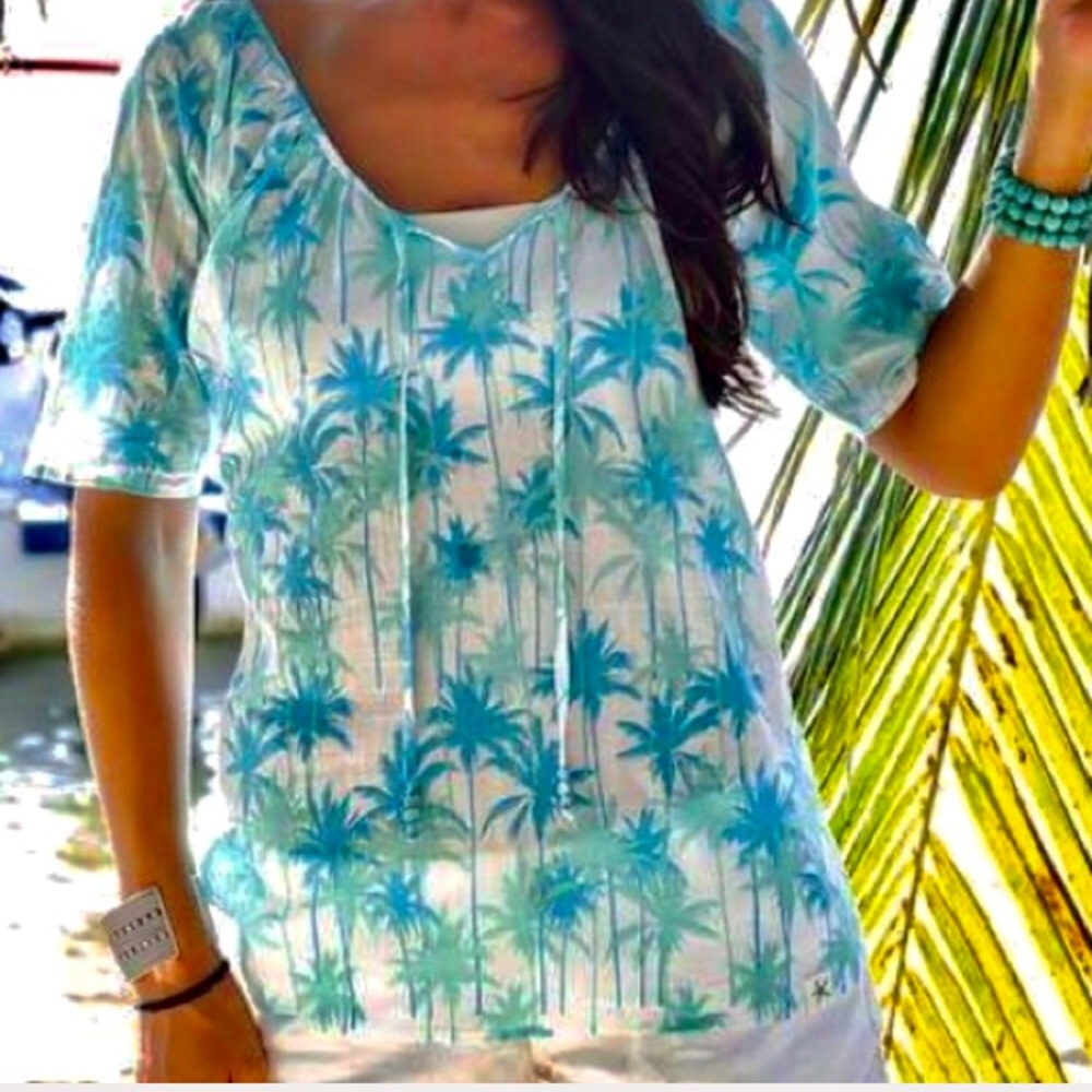 NWT aqua palm tree print beach tunic